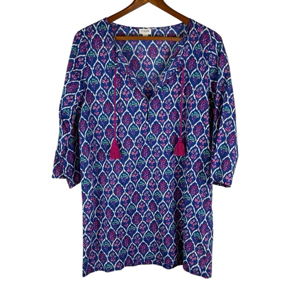 J Crew Swim Cover Up Tunic Size S Cotton Lightweight 3/4 Sleeve Blue Floral - Picture 4 of 12